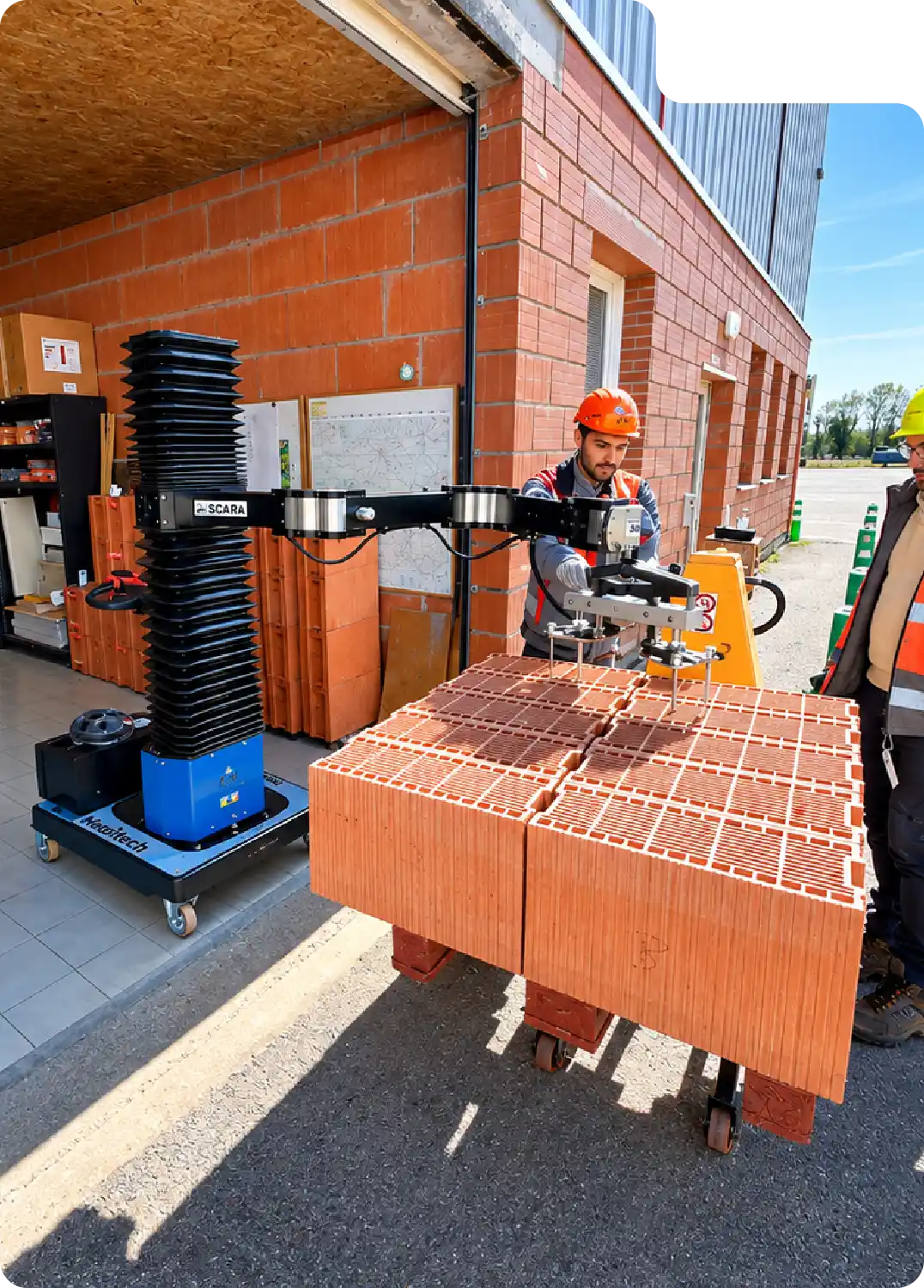 Manipulation de briques à l'aide du bras manipulateur SCARA PARTS Neoditech - manutention BTP préfabrication