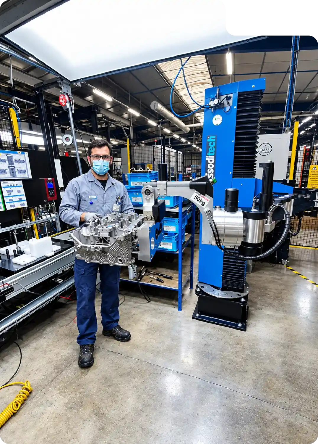 Manutention industrie automobile - Manipulation d'une culasse de moteur de compétition à l'aide du bras manipulateur SCARA TITAN Neoditech